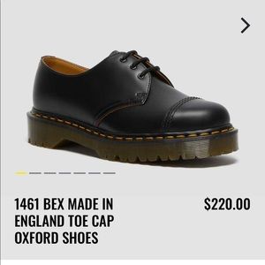Dr Martens: 1461 Bex Made In England Toe Cap Oxford Shoes - Black Vintage Smooth